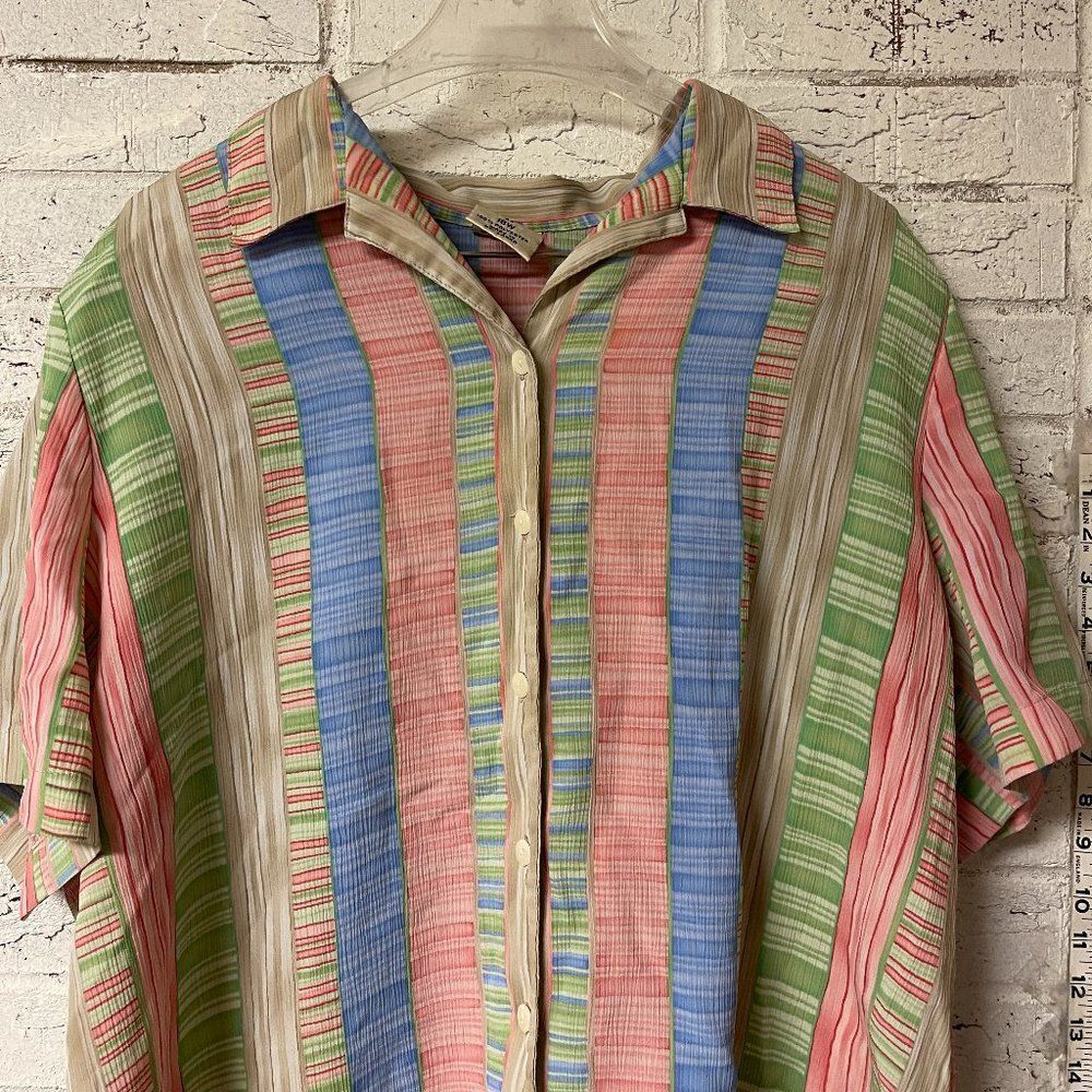 Allison Daley Striped Short Sleeve Button Down Blouse Plus Size Curvy 18W